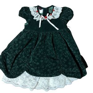 Jenny Annie dots kids vintage fancy holiday Christmas velvet floral lace dress